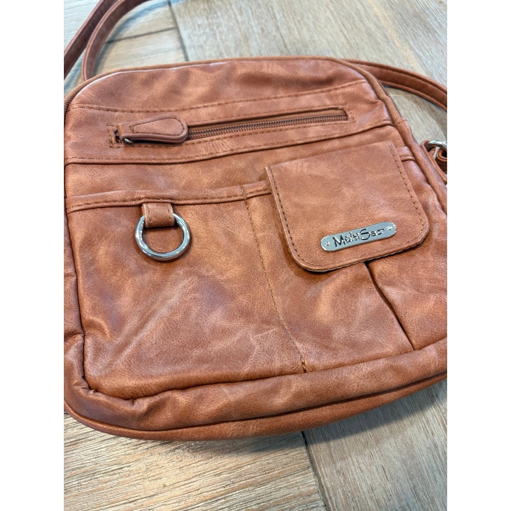 Multi Sac Brown Faux Leather Crossbody Bag‎ Organizer Multiple Pockets - Picture 2 of 8